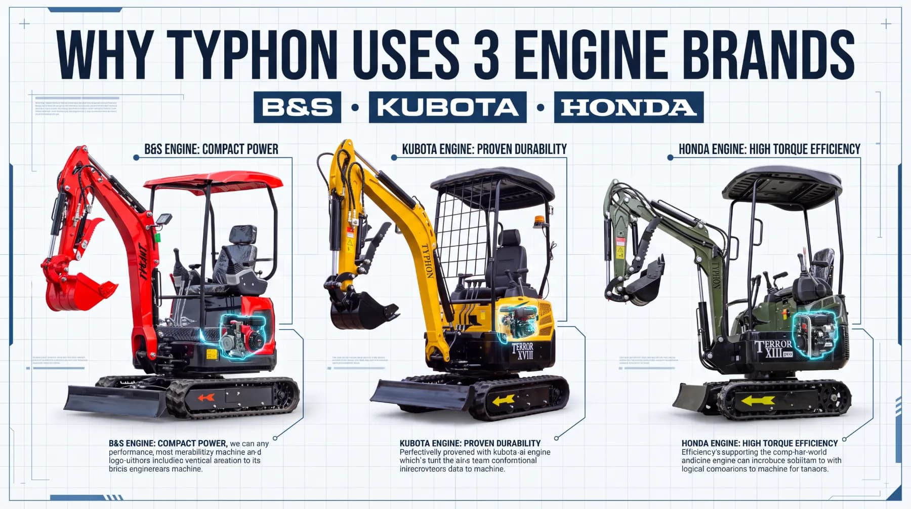 Mini Excavator Engine Selection: Why TYPHON Uses B&S, Kubota, and Honda